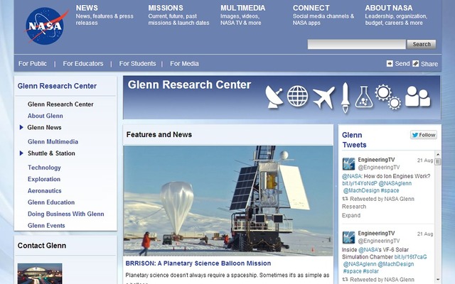 NASAグレン研究センターwebサイト
