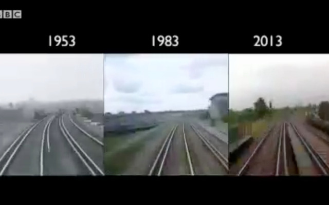 英BBC放送が公開した前面展望の動画。60年前、30年前と現在の鉄道路線を並べて比較している。