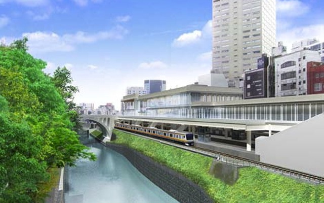 改良工事完了後の御茶ノ水駅のイメージ。線路の上方空間に御茶ノ水橋口と聖橋口を結ぶ人工地盤を設ける。