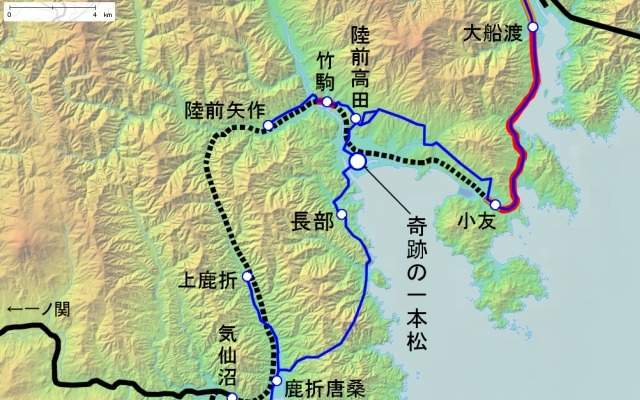 奇跡の一本松駅は長部～陸前高田間に設けられた臨時駅。停車期間が9月7日から11月30日まで延長された。