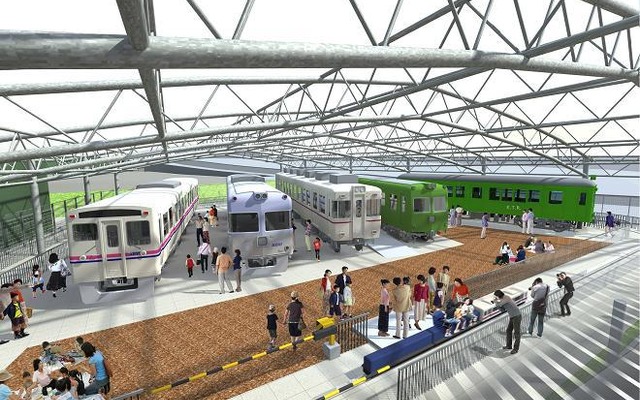 10月にオープンする新しい京王れーるランドの屋外車両展示場のイメージ。2400形や3000系など5両が展示される。