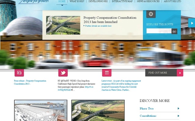英国の高速鉄道「HS2」事業を実施するHS2社のウェブサイト。