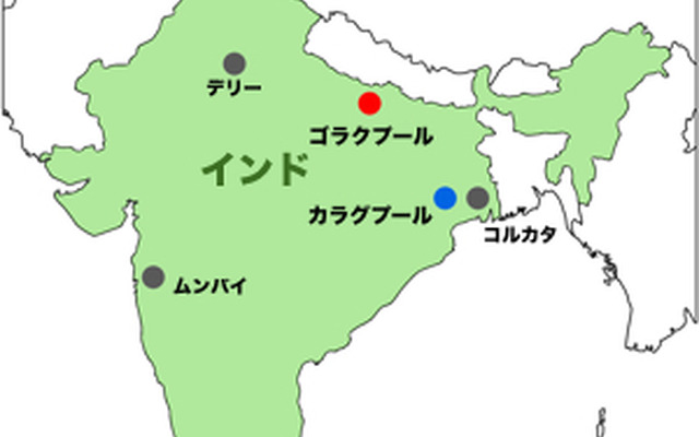 インド・ウッタルプラデシュ州ゴラクプールに長さ1.3kmを超す世界最長ホームが誕生（地図中の赤丸）