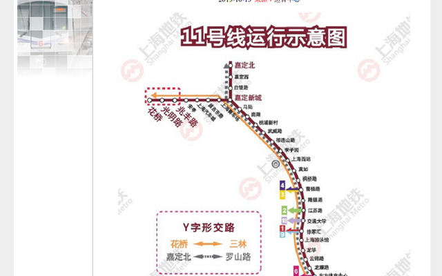 中国初の省をまたぐ地下鉄となった上海11号線。写真は上海地下鉄ウェブサイトに掲載された11号線の路線図
