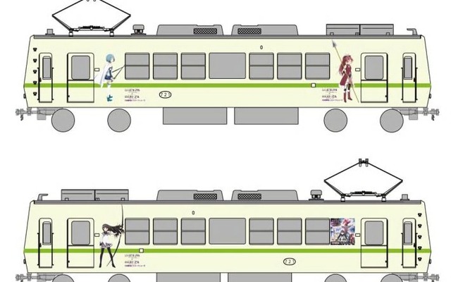 11月2日から運用に入る「まどか☆マギカ」ラッピング車両の第2デザイン（723号）。11月3日に予定されている八瀬比叡山口駅での展示は当初の予定より1時間拡大することになった。