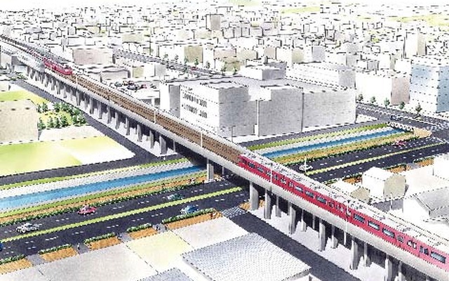 河和線青山駅付近の高架化の完成イメージ。11月16日から全面的に高架線に切り替えられる。