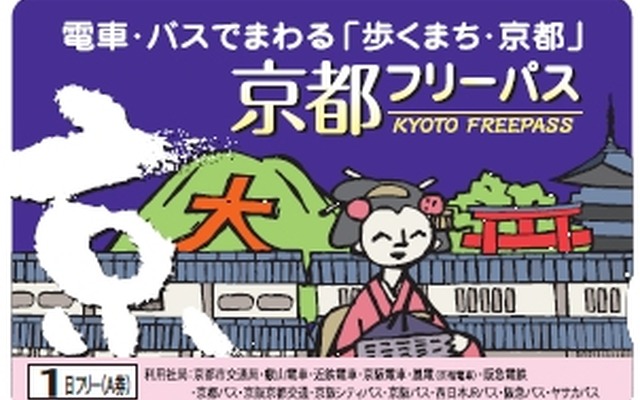 京都市内の公共交通機関が利用できる「京都フリーパス」。写真は1日フリー版のデザイン。