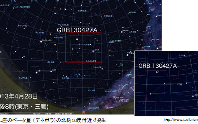 GRB 130427Aの発生した天域を星座図上に示す