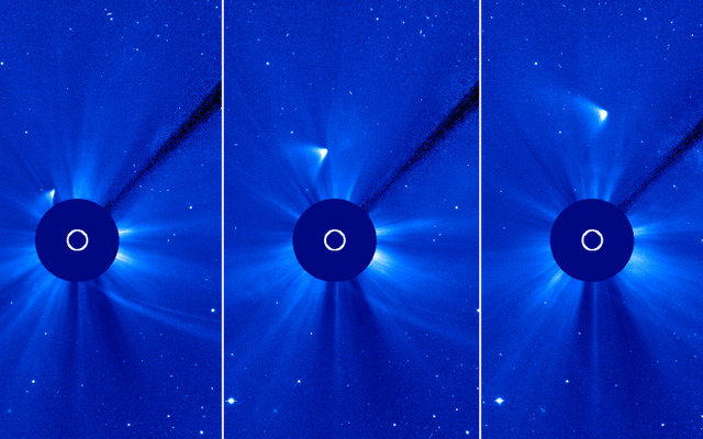ESA／NASAの太陽圏観測所からの画像では、太陽を通過後、小さな核が無傷であることを確認した