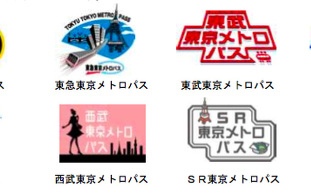東京メトロ全線と私鉄各社の往復が含まれる乗車券「東京メトロパス」。画像は各社のロゴ
