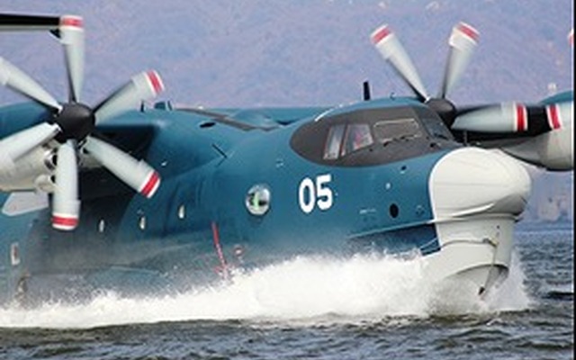 GEアビエーショングループのダウティ・プロペラーズが製造したプロペラシステム「R414」を搭載した海上自衛隊の「US-2型救難飛行艇」