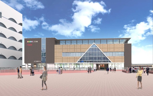 3月16日にオープンするJR下関駅ビルのイメージ。2006年に焼失した駅舎の三角屋根がデザインされる。