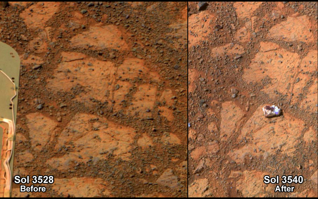 左側「Sol 3528」は昨年12月26日の画像、右側「Sol3540」は今年1月8日の画像。