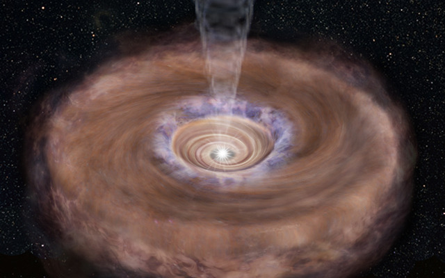 回転しながら原始星へと落ち込むガスのイメージ図（出典：国立天文台）