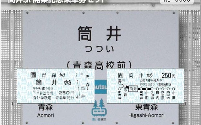 B型硬券2枚組の「筒井駅開業記念乗車券セット」。3月1日から発売を開始している。