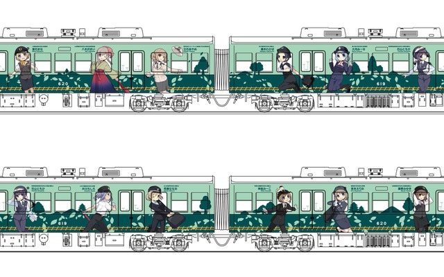 京阪大津線の600形に施される「鉄道むすめ」のラッピングイメージ。5月1日から9月30日まで石山寺～坂本間で運転される。