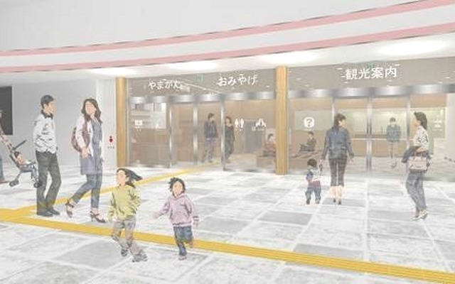 JR東日本は山形DCにあわせ、山形駅改札前の各種施設を5月末までにリニューアルする。画像は東北芸術工科大学在籍の学生が作成したイメージ。