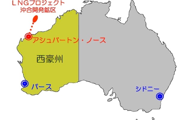 豪州ウィートストーンLNGプロジェクトの位置