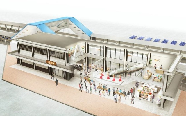 湯本駅のリニューアル完成イメージ。2015年に実施される「ふくしまデスティネーションキャンペーン」にあわせて工事を進める。