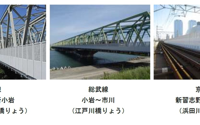 総武線と京葉線の3カ所に整備された防風柵。5月30日の初発から使用を開始する。