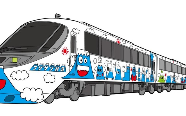 7月12日から運転される富士急行8000系。小田急の特急ロマンスカー20000形「RSE」を譲り受けて改造したもので、富士急行線の『フジサン特急』に投入される。