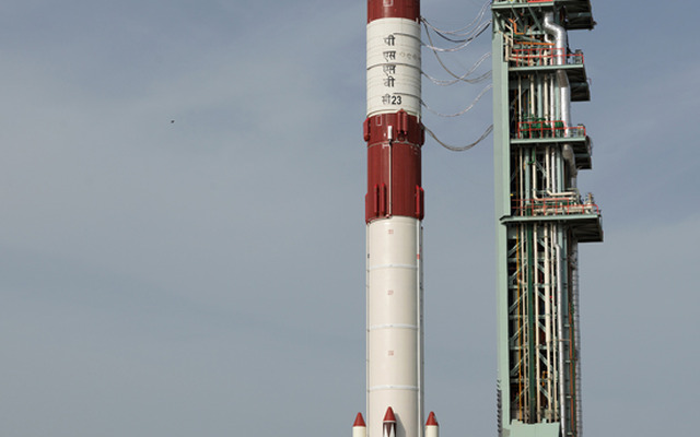 第1発射台に準備されたPSLV-C23（Credit：ISRO）