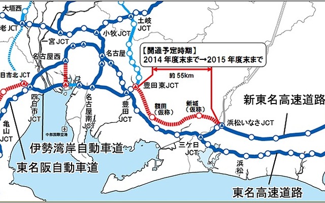 新東名高速道路、浜松いなさJCTから豊田東JCTの開通が延期