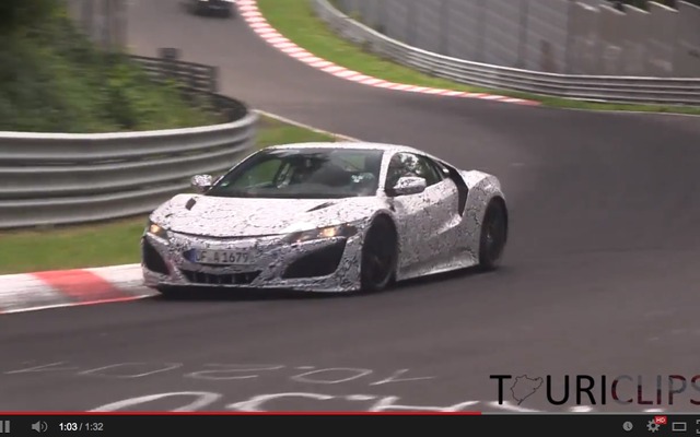 独ニュルブルクリンクでテスト走行をおこなうホンダ次期NSXのプロトタイプ（Youtubeスクリーンショット）