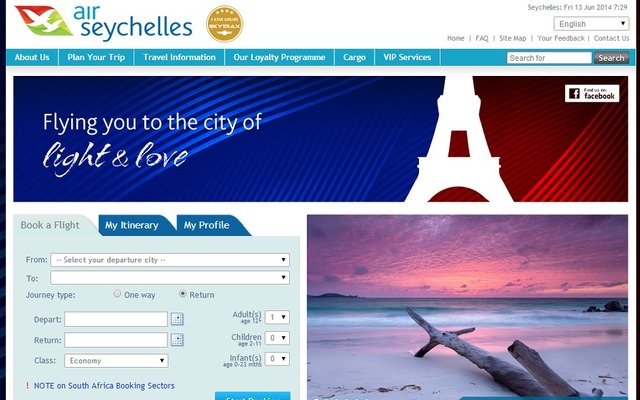 セーシェル航空公式ウェブサイト