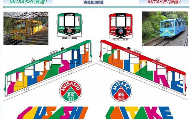 新しい車両デザインのイメージ。愛称も「日出」「青空」から「武蔵（MUSASHI）」「御嶽（MITAKE）」に変更する。
