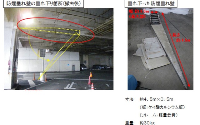 垂れ下がった防煙垂れ壁