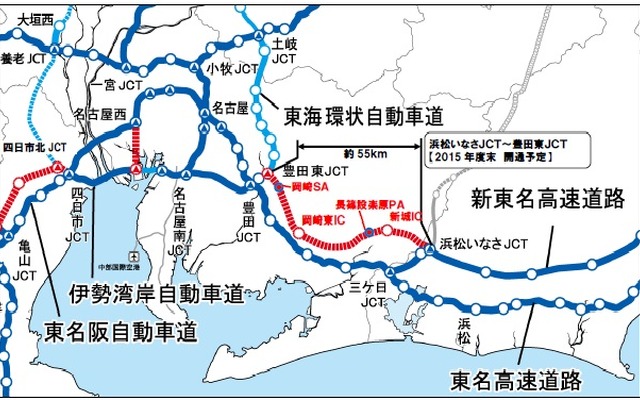 新東名で今回開通予定のエリアマップ