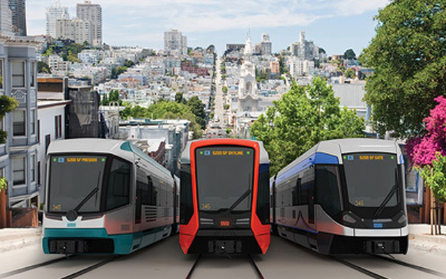 ドイツ・シーメンスは米サンフランシスコ交通局からライトレール向け車両175編成を受注。画像はデザイン案3種のイメージで、どのデザインを採用するかは市民の意見を取り入れて交通局が決定するという