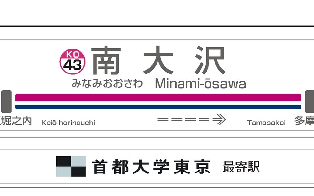 京王電鉄が広告販売を検討している副駅名標板のイメージ。第1弾として11月1日から南大沢駅に設置する。