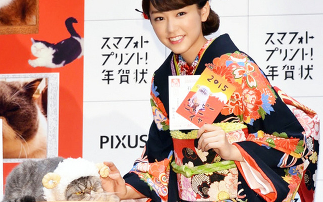 桐谷美玲とブサカワ猫のレオン君／「PIXUS スマフォトプリント！年賀状」新CM発表会