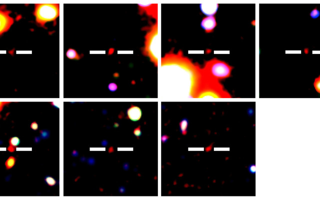 今回の観測で見つかった131億光年先のライマンα輝線銀河（LAE銀河）のカラー画像（出典：東京大学／国立天文台）