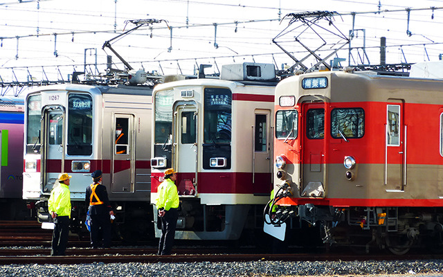 左から10000系、6050系、8000系（2014東武ファンフェスタ）