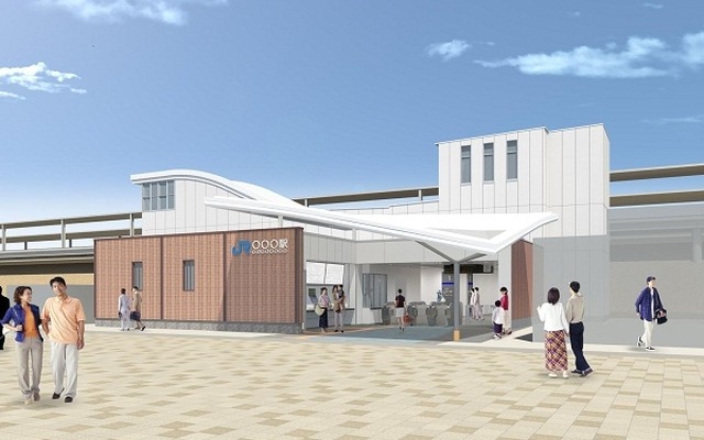 今回発表された新駅のイメージ。白い膜屋根を用いることで「市川から飛び立つ白鷺の姿」を演出するという。
