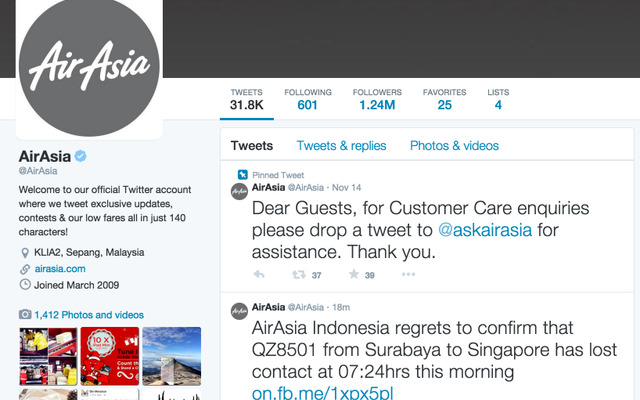 エアアジア公式Twitterの投稿