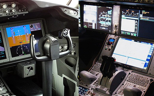 B787-8（左）とA350 XWB（右）のコックピット