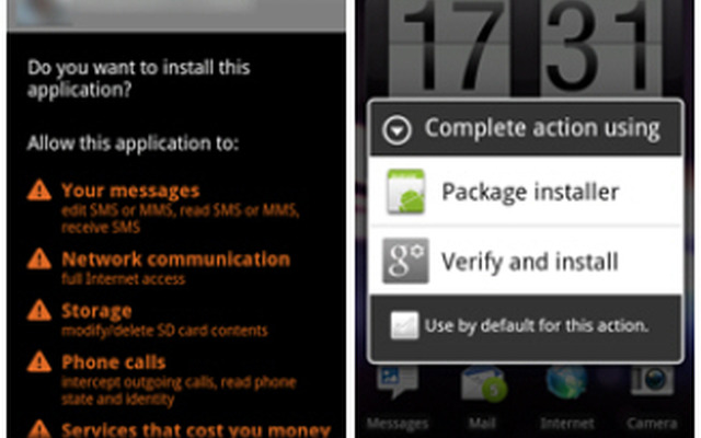 「Android.SmsBot.213.origin」の感染画面