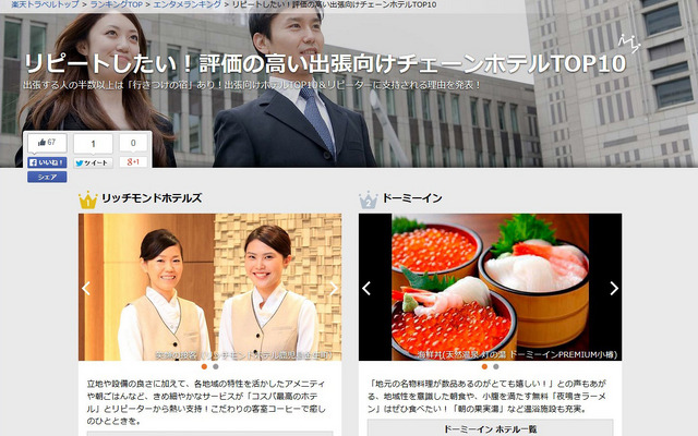 リピートしたい！評価の高い出張向けチェーンホテルTOP10