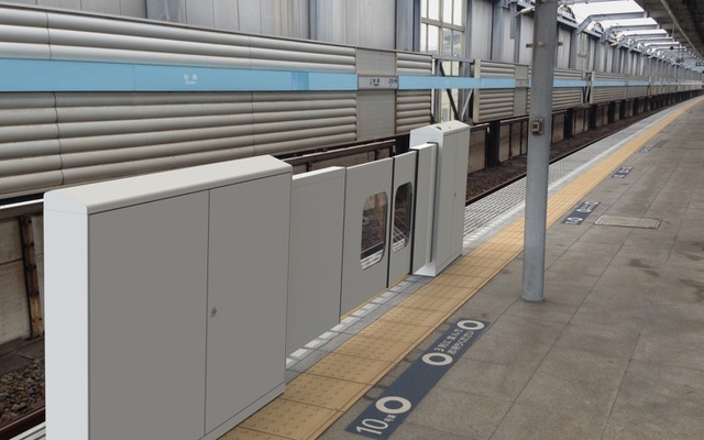 3月7日から妙典駅で実証実験が行われる大開口ホームドアの設置イメージ。二重引き戸になっている。