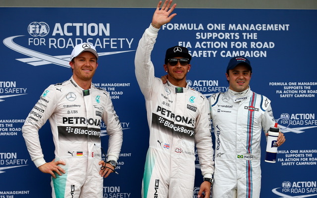 F1オーストラリアGPで予選トップを分け合ったハミルトン（中央）、ロズベルグ（左）、マッサ（右）