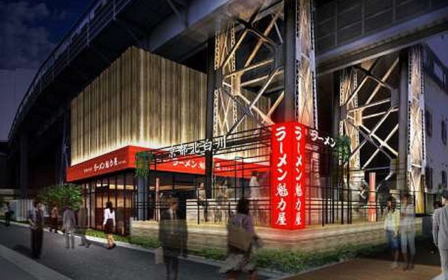 五反田駅高架下にオープンするラーメン店のイメージ。トレッスル橋をシンボルとして活用する。