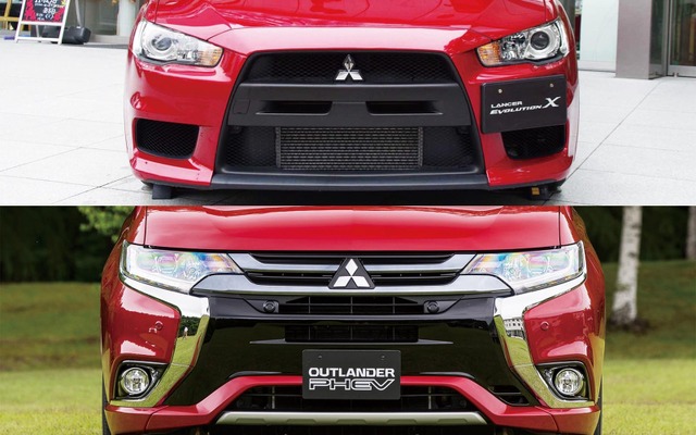 三菱 ランサーエボリューションX（上）とアウトランダーPHEV（下）