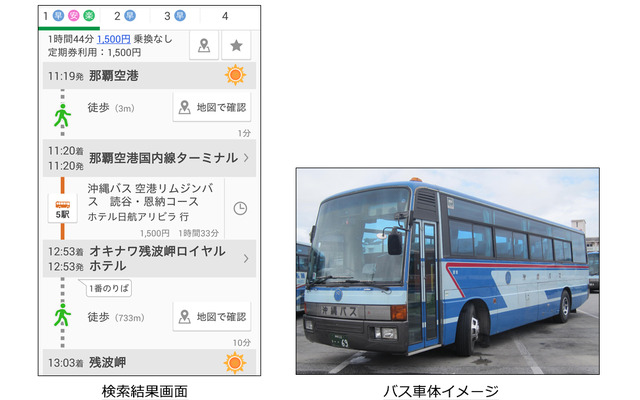 検索結果画面とバス車体イメージ