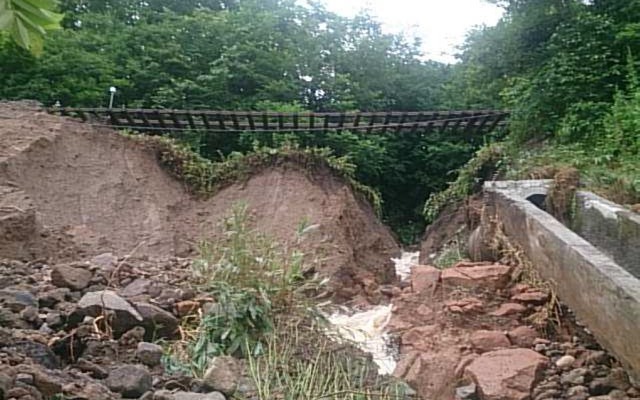 石北本線下白滝～丸瀬布間の路盤流出部分。再開には相当の期間がかかる見込み。