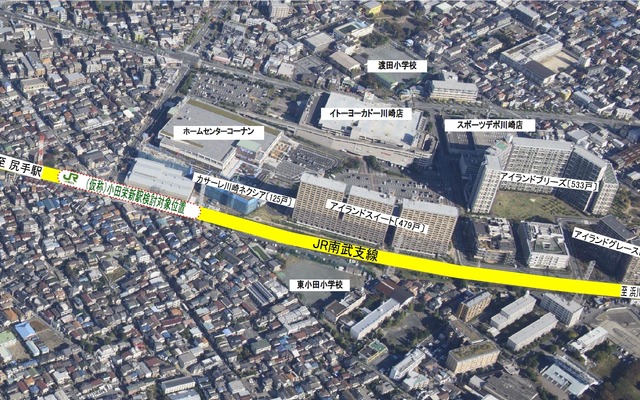 駅名投票が実施される新駅の位置。南武線浜川崎支線の川崎新町～浜川崎間に設けられる。