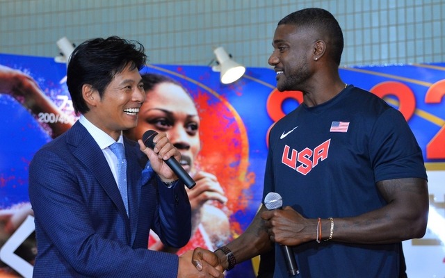 織田裕二とジャスティン・ガトリン選手【写真：竹内みちまろ】